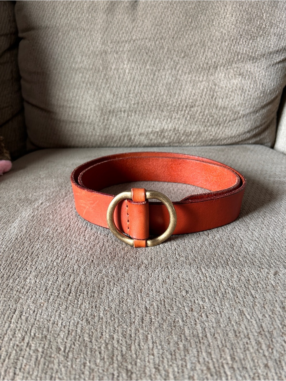 CAbi Orange Leather Belt with Gold Ring Buckle